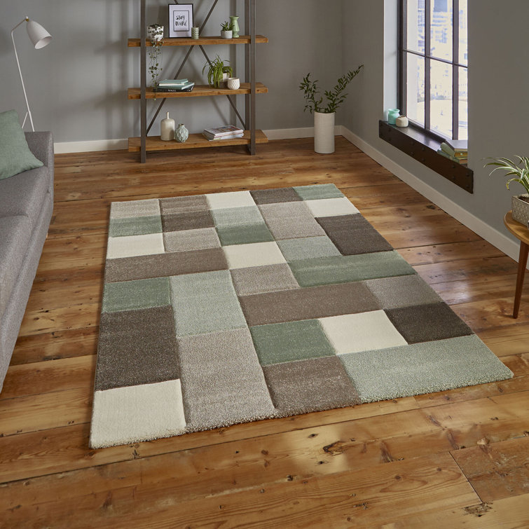 Lark Manor Aaliyah Geometric Machine Woven Beige/Green Area Rug